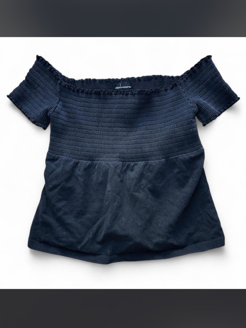 Moda International Navy Blue Off-Shoulder Smocked Crop Top